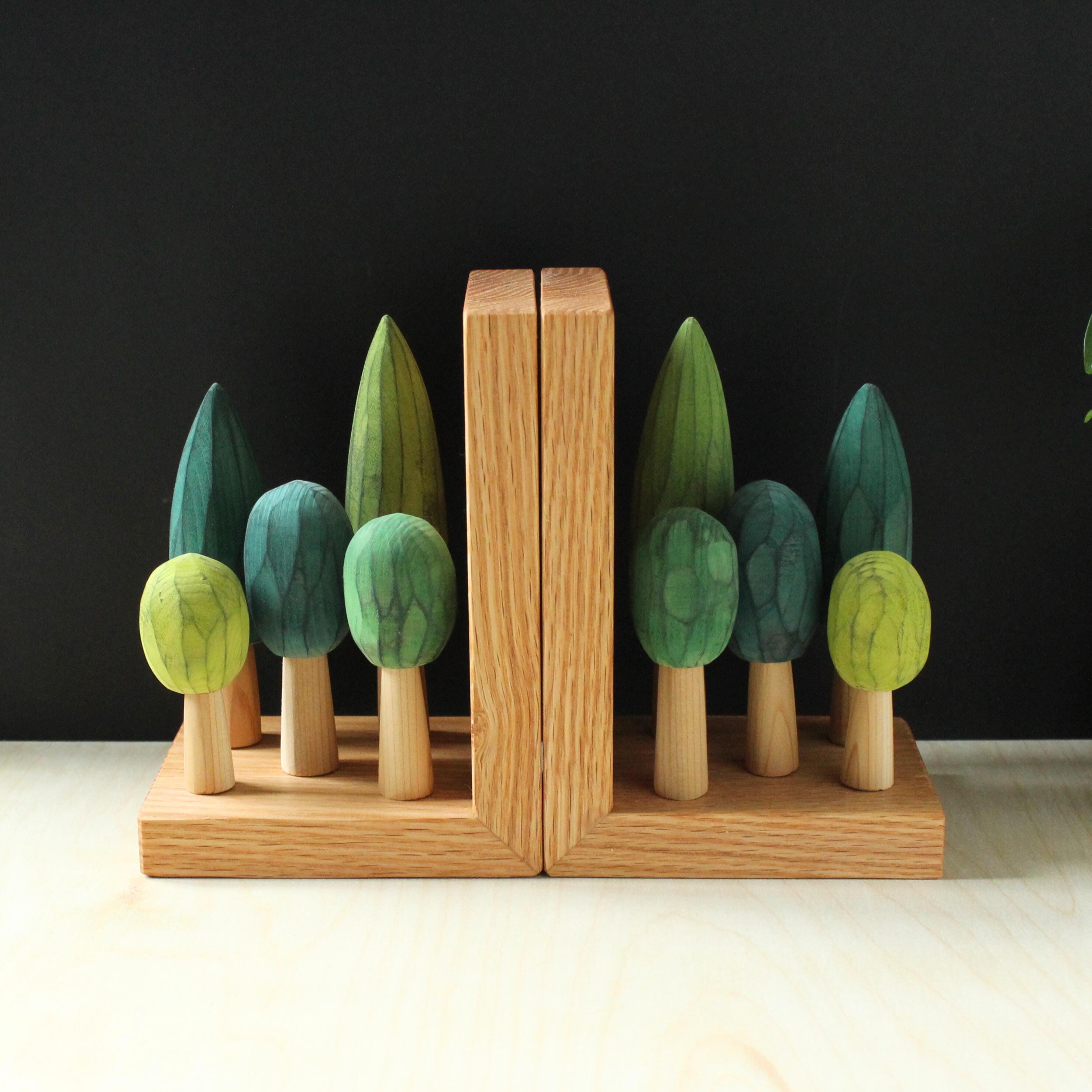 Hand Carved Bookends for Book Lovers, Tree Book Ends, Green/ Eco Wood ...