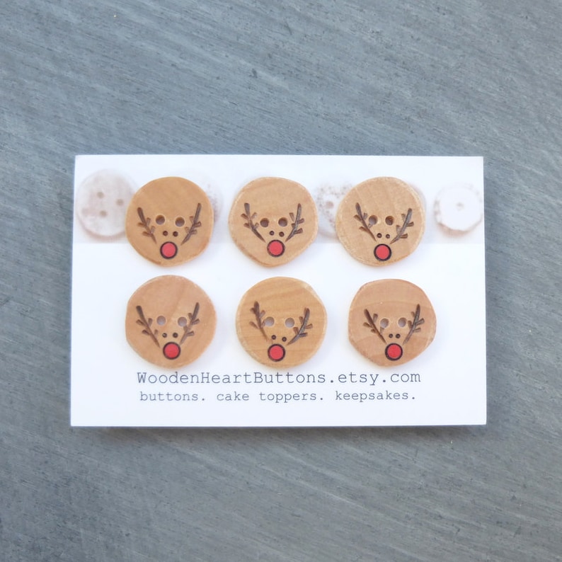 Reindeer Buttons, Christmas Button, DIY Christmas Gifts, Small Wooden Buttons, Handmade 3/4 or 20mm 6pce image 2