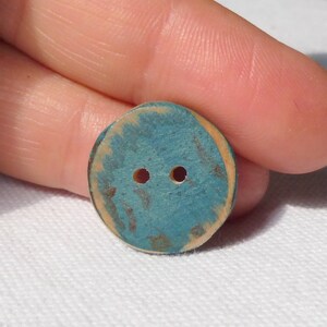 Small Teal Buttons, Teal Wood Buttons Distressed Turquoise Wooden Buttons/ Wood Sewing Buttons 6pce 3/4 or 20mm image 4