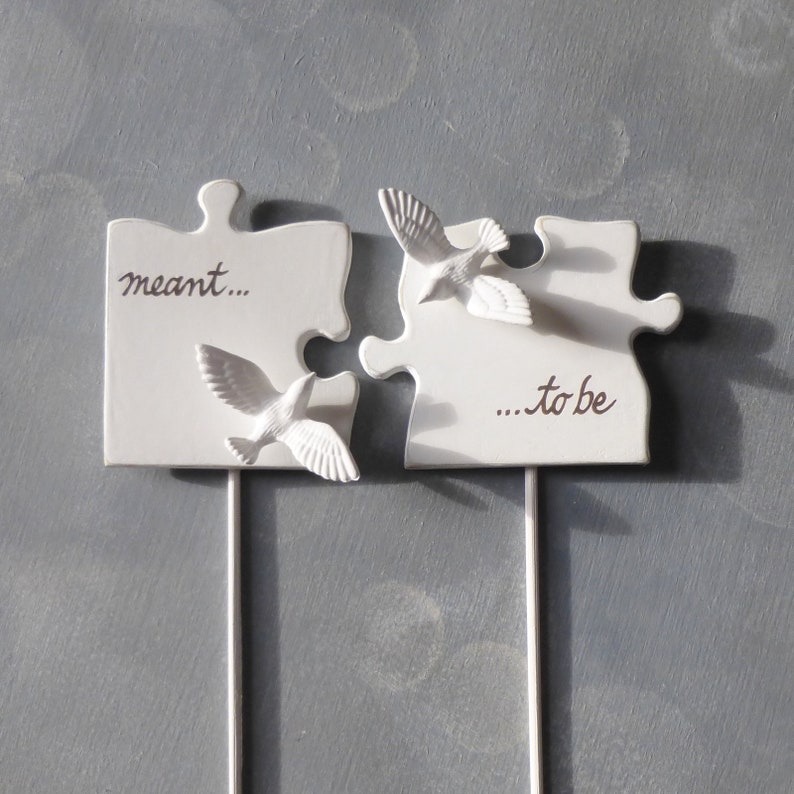 Puzzle Piece Wedding Cake Topper for Love Birds, Bridal Topper/ White Wedding Topper, Handmade Etsy Weddings/ Decorations image 2