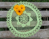 Green crochet doily tablecloth, round doily centerpiece, 13 quot size cotton doilies, crochet placemats, crocheted doilies, crochet doily napkin