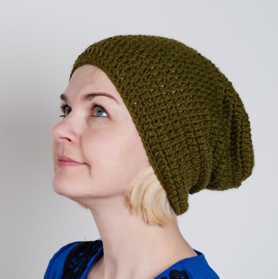 Beanie Slouchy Hat. Crochet Moss/olive Green Winter, Autumn  display picture 3