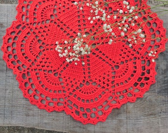Crochet doily 12" for Valentine's table decor, crocheted cotton lace doilies, crochet doily tablecloth, ready to ship doily