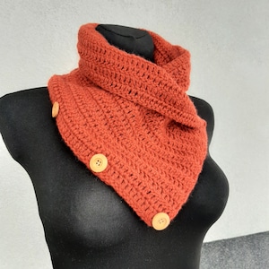 Rust orange button scarf, handmade button snood, homemade scarf, chunky neck warmer, crochet cowl men women,  buttoned cowl, handmade scarf