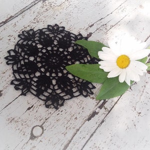 Black small crochet doily, crocheted doilies coasters, crochet table decor, crochet home decoration, small lace doilies, Christmas gift idea