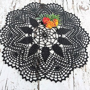 Black crochet doily: cotton doily, crocheted doilies 14, Halloween table decor, round lace tablecloths, Halloween crochet gift, home decor