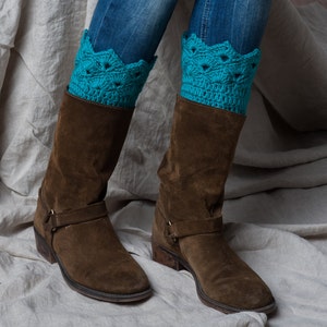 Teal boot cuffs/ teal leg warmers/ crochet boot toppers/ boot liners/ tall boots socks women teen girls accessories gift idea image 2