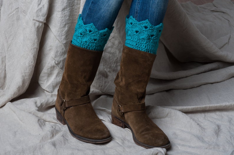 Teal boot cuffs/ teal leg warmers/ crochet boot toppers/ boot liners/ tall boots socks women teen girls accessories gift idea image 2