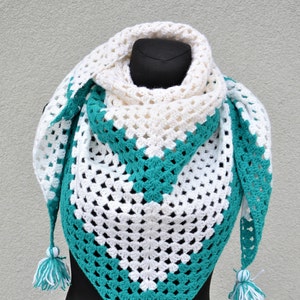 Crochet large triangle scarf, crochet striped shawl, crochet neck warmer, shawl tassel, women winter scarf, large wrap scarf, fringe scarf