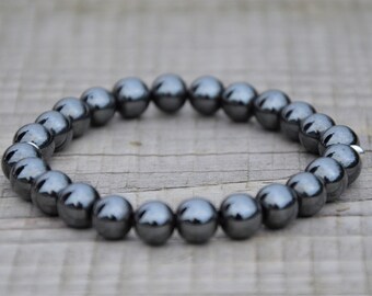 Hämatit Armband, Stretch Armband, Herren Damen Perlen Armband, natürliches Edelstein Armband, Geschenk für sie, Frauen Schmuck