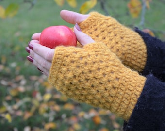 Mustard wool fingerless, womens gloves wool, women arm warmers, winter accessories, woolen fingerless gloves, ready to ship fingerless