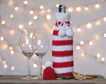 Christmas Wine Bottle striped/ Handmade Wine Bottle Cover/ Wine bottle clothes/ Christmas gift/ Wine Cover/ Wine Bottle Cozy