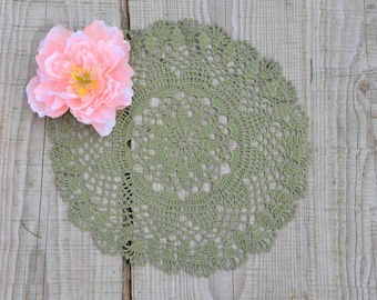 Olive green/moss green cotton doily, round cloth doilies, table decor size 13, crocheted doilies, Easter table decor, handmade lace doilies