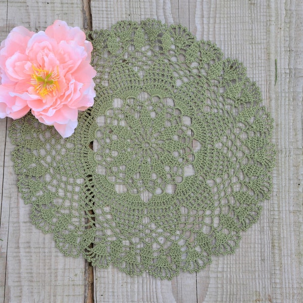 Olive green/moss green cotton doily, round cloth doilies, table decor size 13, crocheted doilies, Easter table decor, handmade lace doilies