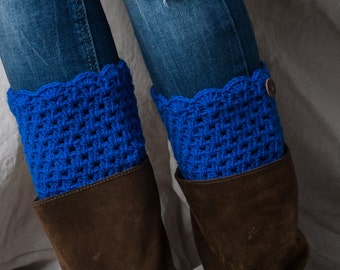 Royal blue boot cuffS with buttons/ handmade crochet leg warmers/boot toppers/tall boot socks women teen girls gift idea