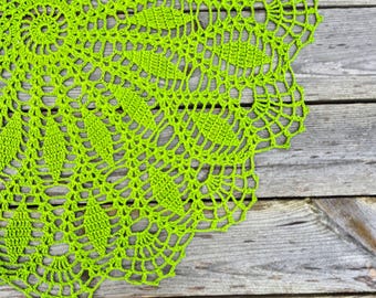 Hand Crocheted Green Doily, 18.5" Round Lace Table Centerpiece for Summer Home Decor