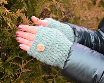 Chauffe-bras vert menthe pour femmes, gants pour femmes boutons, femmes sans doigts, accessoires d’hiver, gants sans doigts, prêts à expédier sans doigts