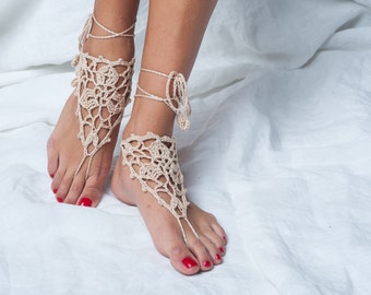 Barefoot sandals, BEIGE sandals, yoga sandals, beach crochet sandals, foot jewelry, Wedding sandals, hippie sandals, Wedding barefoot