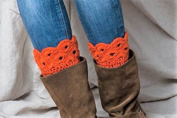 Paire De Poignets De Bottes Tricotés Crème/blanc Bouton Marron - Neufs