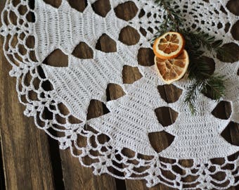 Christmas table crocheted doily 20". Christmas tree lace doily. Christmas table lace centerpiece. Rustic Christmas gift for mother.