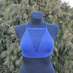 Blue boho bikini top, summer bikini, crochet halter top, Beachwear Top, lace top, festival top, beach party bikini, crochet bikini top