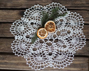 Crochet linen doilies. White snowflake doily. Crochet round table centerpiece. Crocheted lace doily 12. Handmade doily for Christmas gift