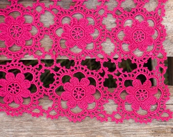 Crochet hot pink table runner. Rectangle pink doily. Crochet large doily. Handmade lace table centerpiece. Rustic gift for mom, friends