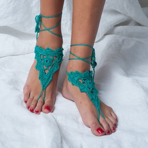 Barefoot sandals emerald green sandals yoga beach crochet sandal foot jewelry shoe leg decoration hippie sandals wedding women bridal
