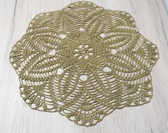 Sage green crocheted doily, round cloth doilies, table centerpiece doily 15.5", handmade lace doilies, crochet linen doily