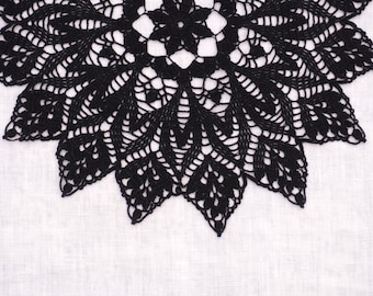 Black handmade crochet doily 12". Modern crochet doily. Round lace doily. Decorative black crochet doily. Black table centerpiece.