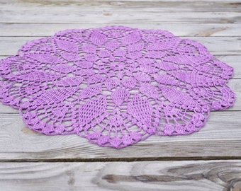 Purple crocheted doily 14". Crochet violet doily. Table decor centerpiece. Round purple lace doily. Handmade doily. Ready for gift.