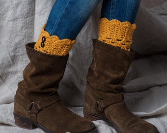 Mustard yellow boot cuffs with buttons/ boot toppers crochet/ leg warmers/ tall boot socks women teen girls accessories gift idea