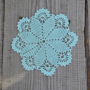 Small mint green doily 6&quot;. Handmade crochet doilies. Round lace coffee coaster. Crocheted cotton doily. Table centerpiece for spring decor