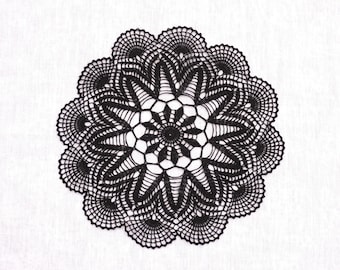 Black crochet doily 13". Round lace doily. Black table centerpiece. Handmade crocheted table doily. Black table decor