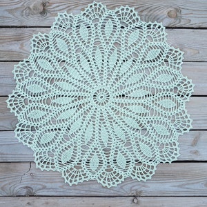 Mint green crocheted doily 17&quot;, round lace doily, green table centerpiece, green table decor, rustic gift, large crochet doily