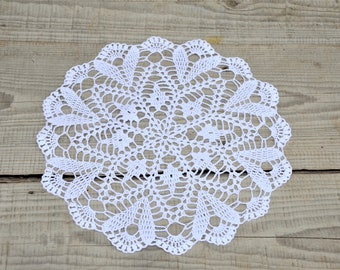 White cotton doily. Round table doilies. Crocheted centerpiece doilies. Rustic table decoration. Handmade lace doilies. Crochet round doily.