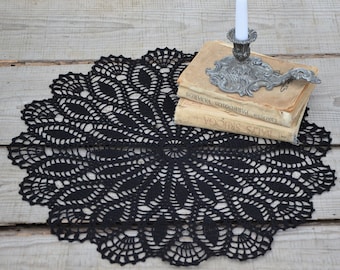 Black crochet tablecloth, large crochet doily, crocheted doily tablecloth, crochet doilies, farmhouse table centerpiece, round lace doilies