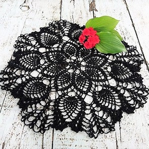 Black cotton crochet lace doily tablecloth for Halloween table and home decor, round black crochet doilies for Halloween table centerpiece