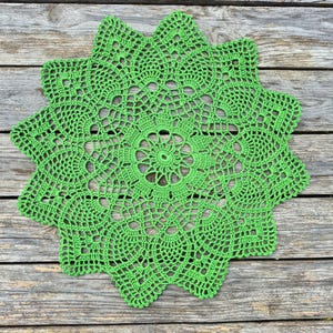 Handmade Green Crochet Doily 14.5&quot; – Intricate Lace Table Decor – Round Cotton Doily – Boho Vintage Table Centerpiece by RamuneCrochet