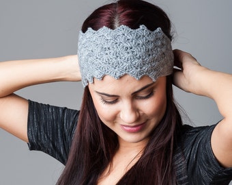 Crochet Headband grey gray Winter Spring Headband Ear Warmer Chunky Wool Headband knitted headscarf women teen accessories