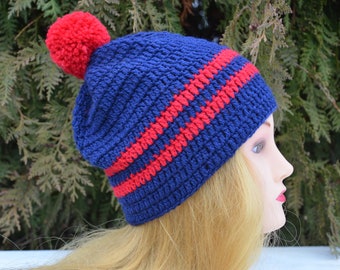Winter women's or men's hat, beanie hat, slouchy beanie hat, woolen women men hat, pom pom handmade hat, crochet winter hat, wool hat