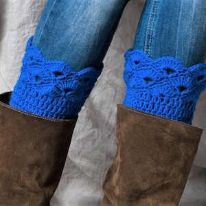 Blue boot cuffs/boots cuffs/winter boot cuff/women girl boot cuffs/boot toppers/boot socks/leg warmers/crochet boot cuffs/boot accessories image 1