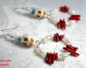 DIA De LOS MUERTOS Day Of The Dead Themed White Stone Skull Dangle Earrings Mexico Calavaras Sugar Skulls Mexican Latin Culture Halloween