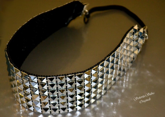 Headband STUDDED Silver Toned Wide Headband Dramatic 