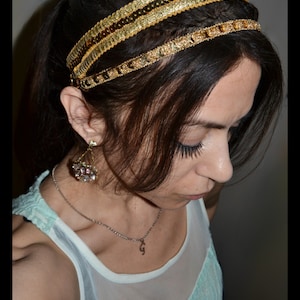 REGAL GRECIAN GODDESS Double Gold Sequin Headband Greek Roman Crown Egyptian Hair Formal Casual Evening Wear Party Fashion Dance Prom Women