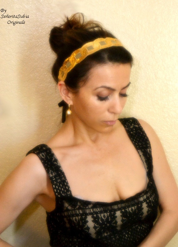 Gold Sequin Headband Black Velvet Handmade Formal Casual Boho Etsy