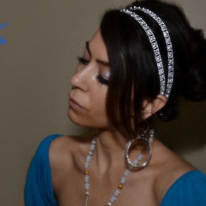 SPARKLING GRECIAN GODDESS Silver Double Headband Greek Roman Egyptian  Formal Casual Evening or Day Wear Women's Hair Accessories Girl Prom