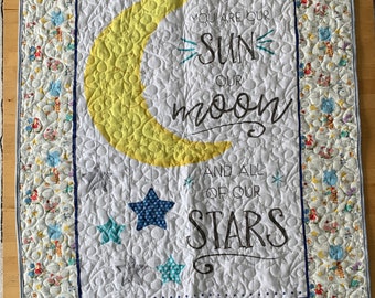 Sun Stars Handmade Baby Quilt for Sale Moon Nursery Wall Decor Baby Wall Hanging Floor Quilt