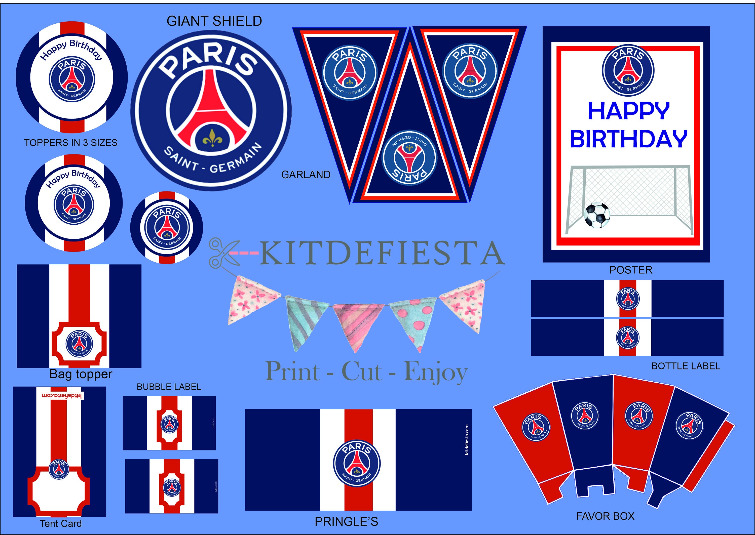 PSG Gift Bag, Soccer Birthday Gift Bag, Football Treat Bag, PSG Party  Favors, PSG Birthday Gift Bag, Soccer Print Decoration, Digital File 