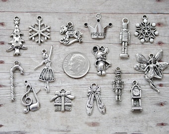 10pc Ballet Silver Charm Set Lot Collection//Choose Rings,Clasps,Bails //Ballerina